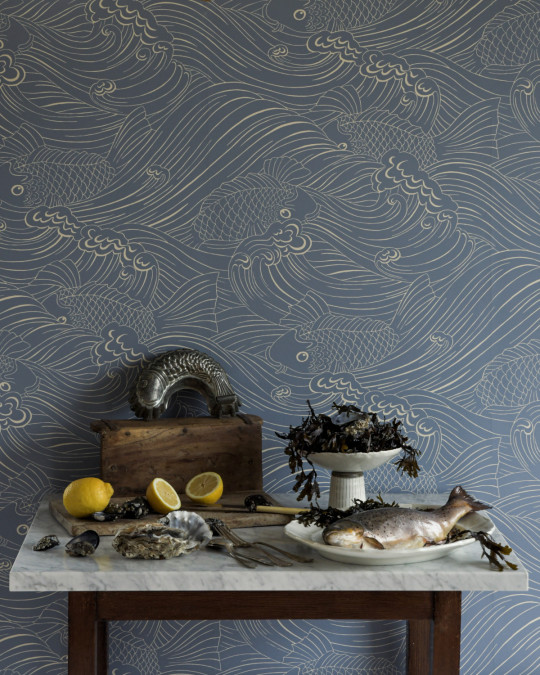 Långelid / Von Brömssen Tapete Plenty More Fish - Washed Denim