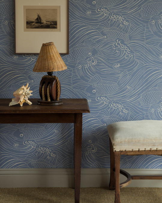 Långelid / Von Brömssen Tapete Plenty More Fish - Washed Denim