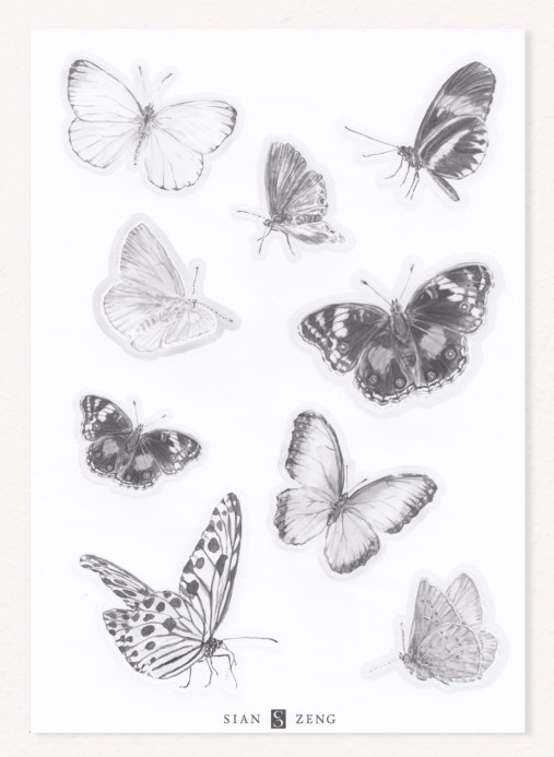 Sian Zeng Adesivo murale Butterfly  - Grey