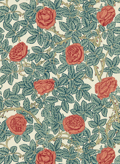 Morris & Co Tapete Rambling Rose - Emery Blue/ Madder