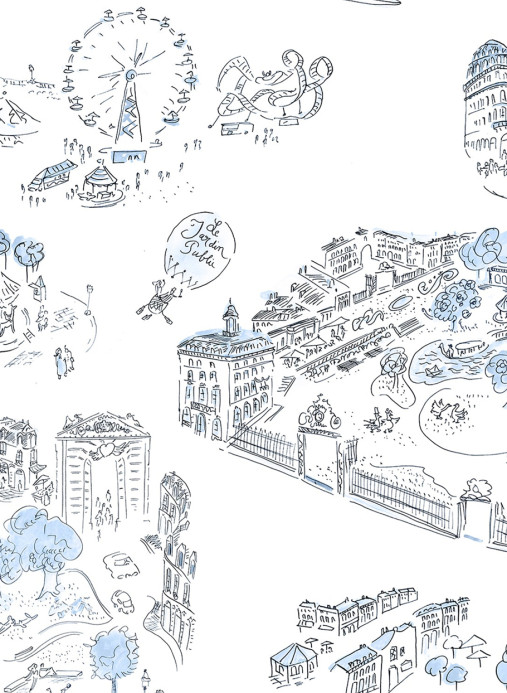 Isidore Leroy Tapete Bordeaux en Fête - Bleu Panel B