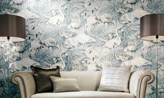 Arte International Wallpaper Flamingo Weiß/ Grau