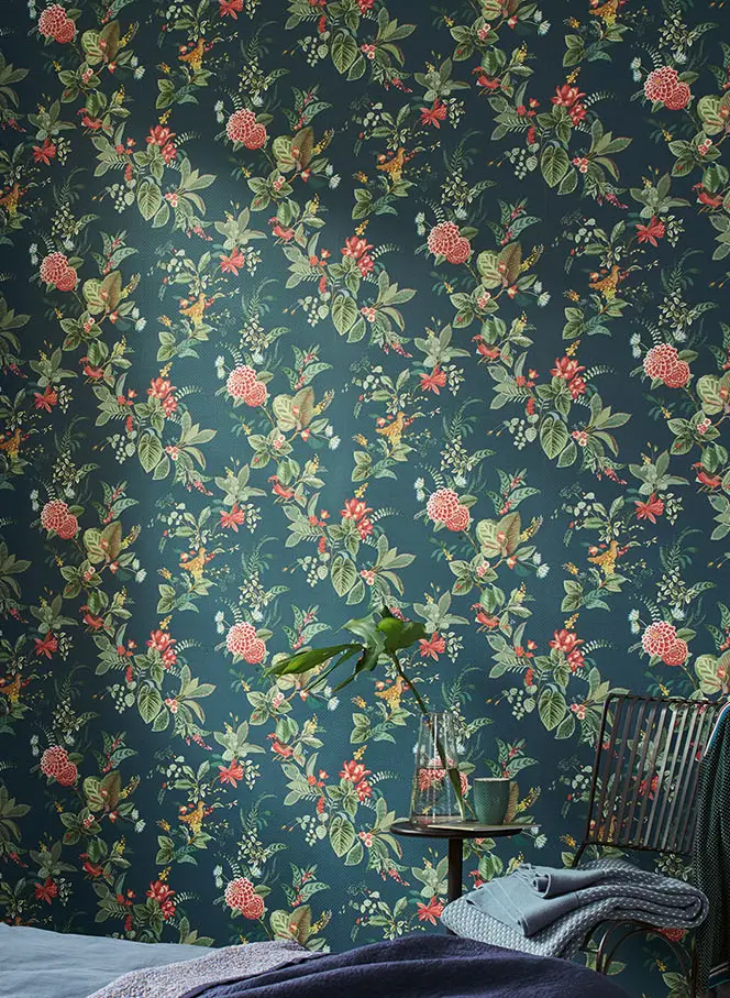 300105 | Pip Studio Vol. 5, Good Evening Teal Floral Garden Teal -  Eijffinger Wallpaper
