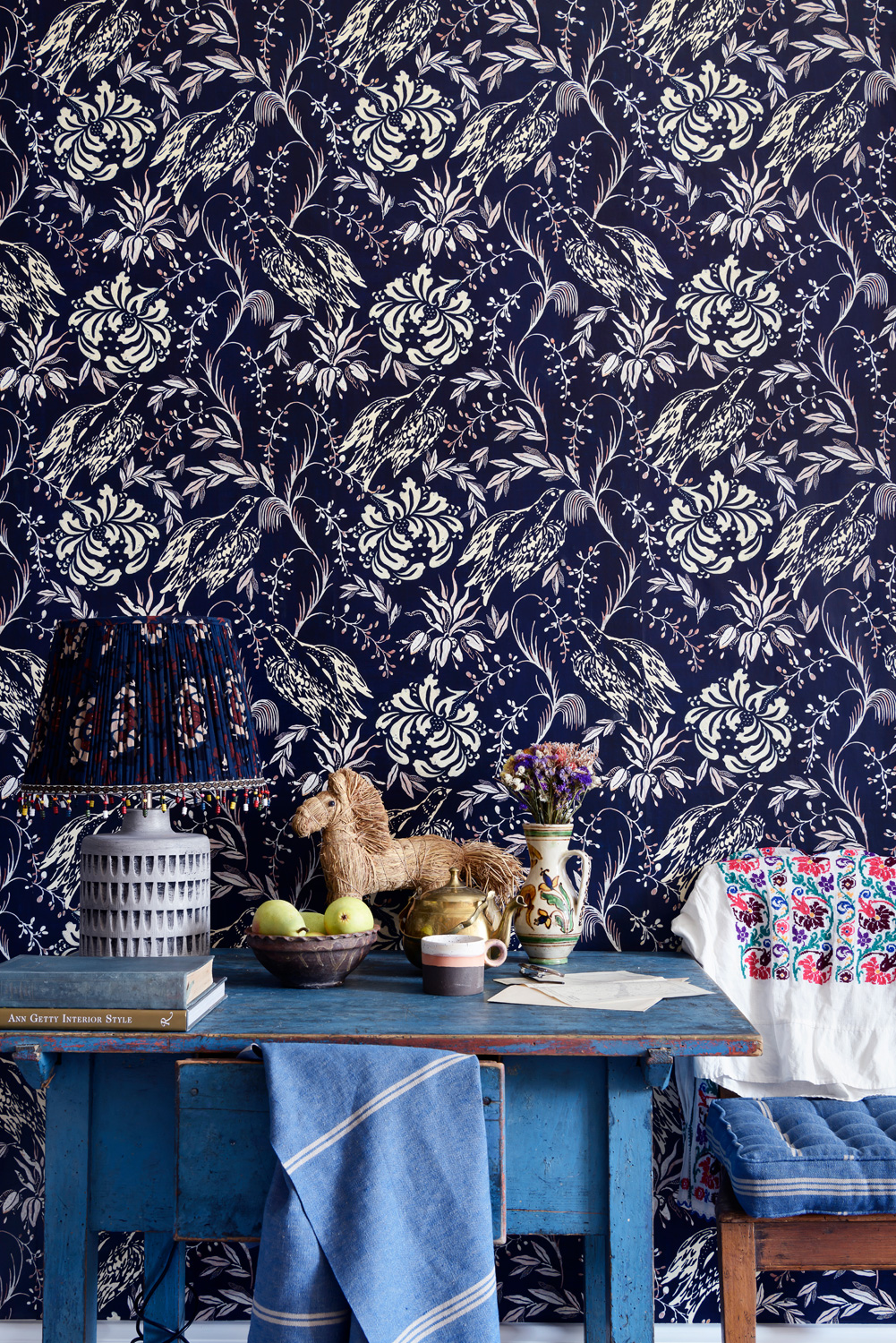 Mindthegap Wallpaper Folk Embroidery Indigo Off White 7545 1